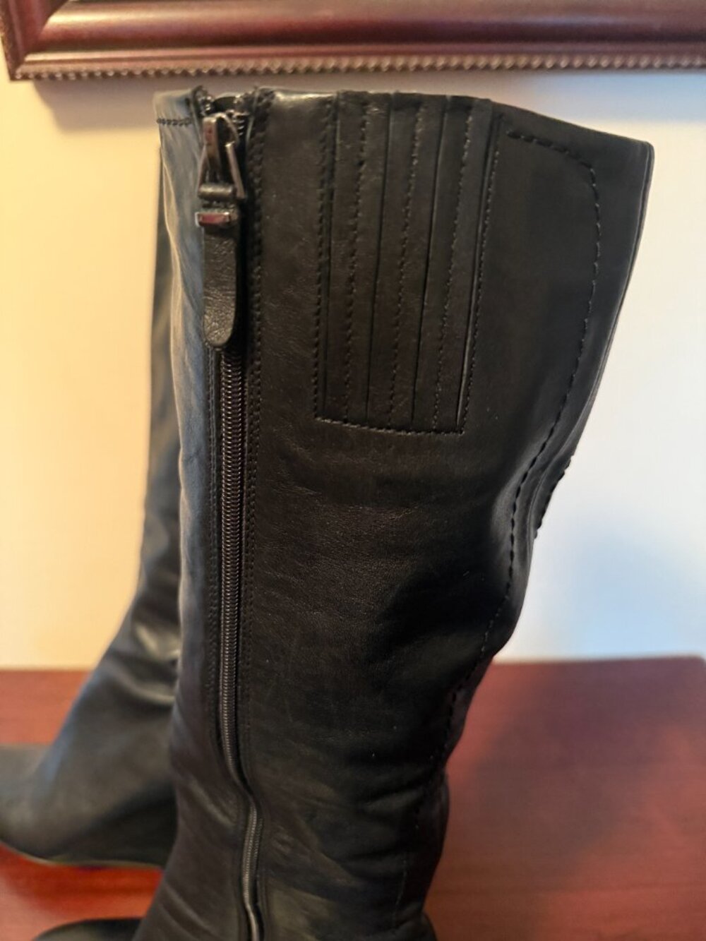 Via Spiga Black All Soft Leather Knee High Wedge Boots Zip Women’s Size 8 M - Picture 5 of 15